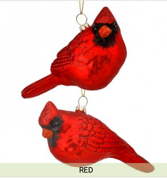 6" GLASS CARDINAL ORNAMENT 2AST 