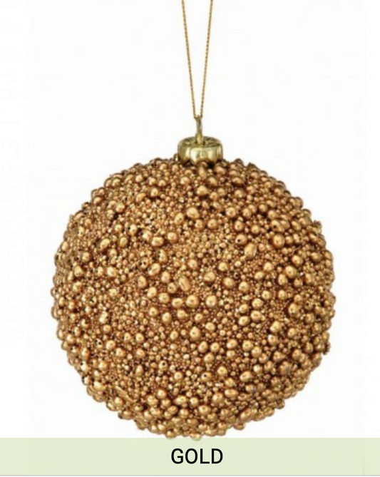 4" GLITTER/MTLC MINI BEAD BALL ORNAMENT