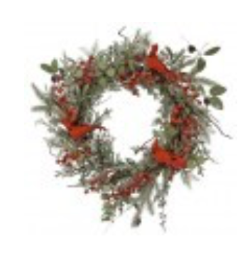 22" CARDINAL EVERGREEN WREATH W/BERRYS 