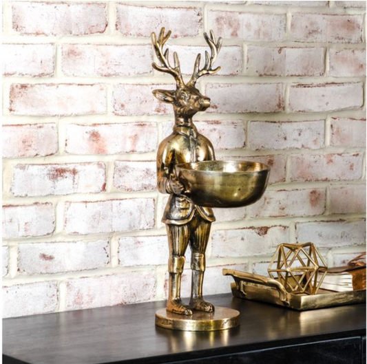 19" Ant Gold Deer w/ Bowl