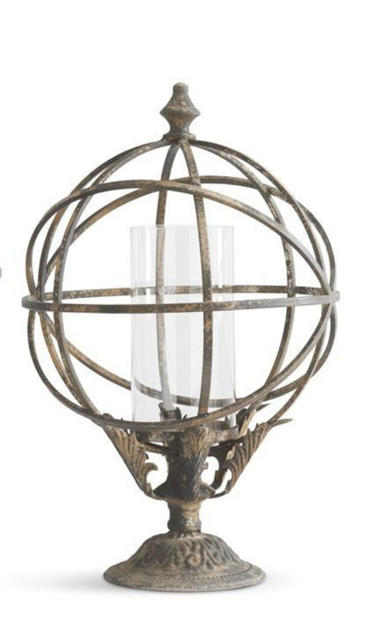 18" Dark Distressed Metal Armillary Candleholders