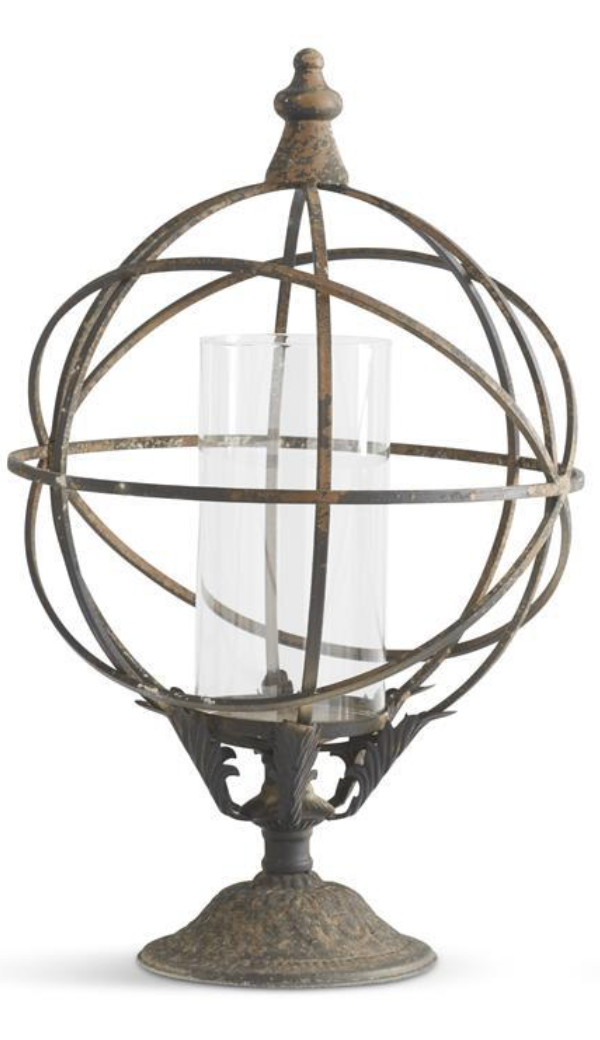 23" Dark Distressed Metal Armillary Candleholders