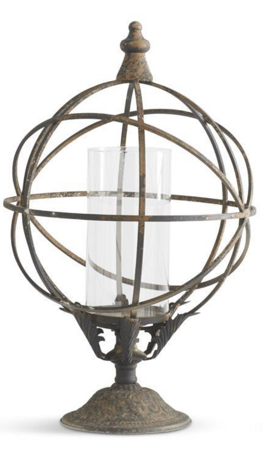 23" Dark Distressed Metal Armillary Candleholders