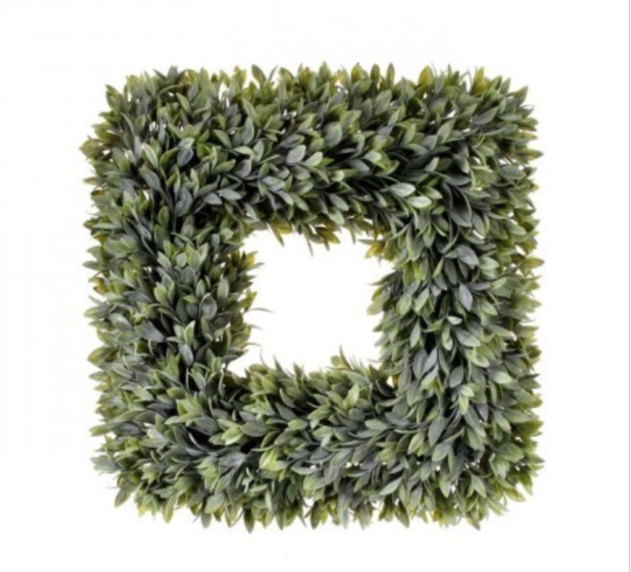 FLOCKED SAGE SQUARE WREATH 19"
