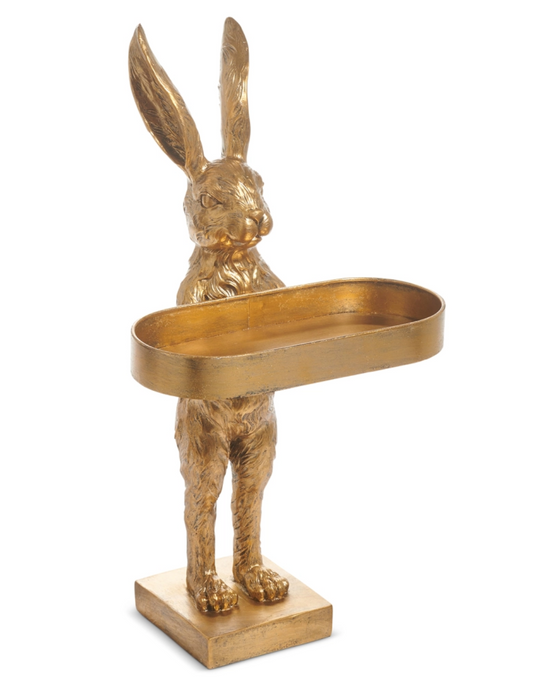 18.25" Gold Rabbit with Tray