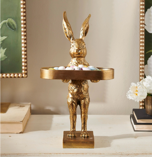 18.25" Gold Rabbit with Tray