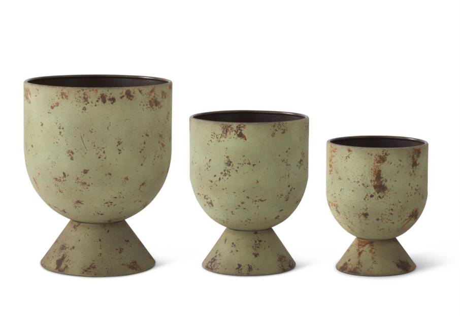 WEATHERED GREEN METAL POTS