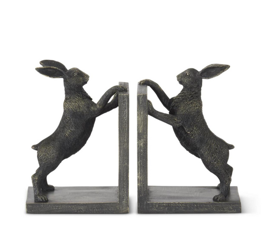 BLACK & GOLD RESIN RABBIT BOOKENDS