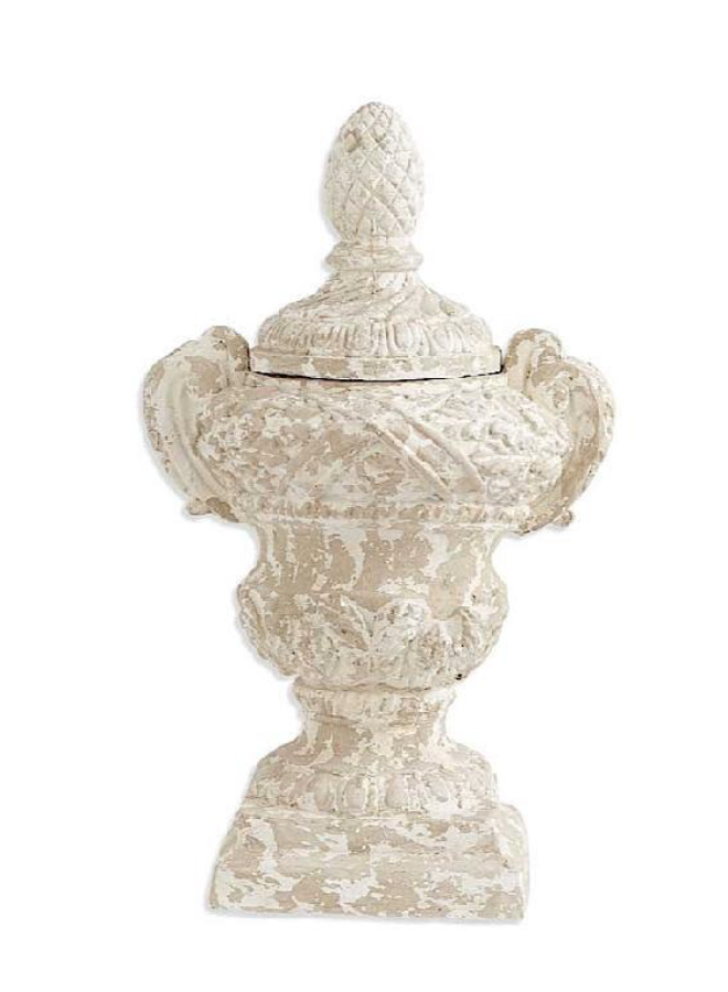 32" WHITE RESIN 2 HANDLED LIDDED URN ON SQUARE BASE