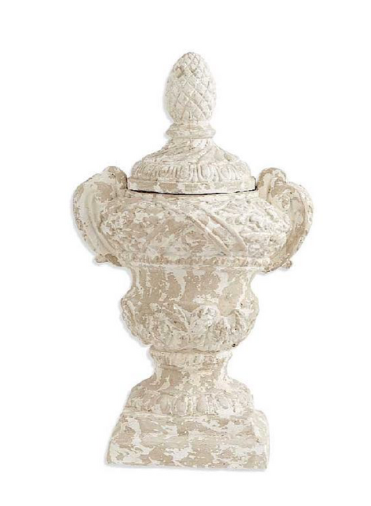 32" WHITE RESIN 2 HANDLED LIDDED URN ON SQUARE BASE