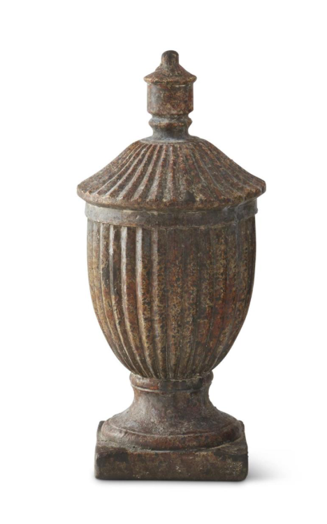 WEATHERED BROWN W/BLACK SPECKLES URN STATUE