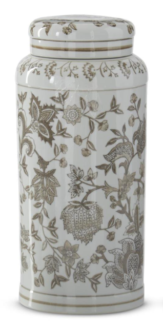 Taupe & White Porcelain Chinoiserie Lidded Jars