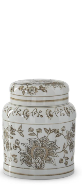 Taupe & White Porcelain Chinoiserie Lidded Jars