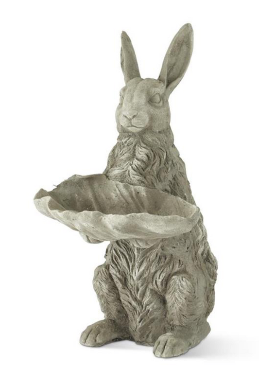 22.25" Stone Garden Rabbit Holding Leaf Tray