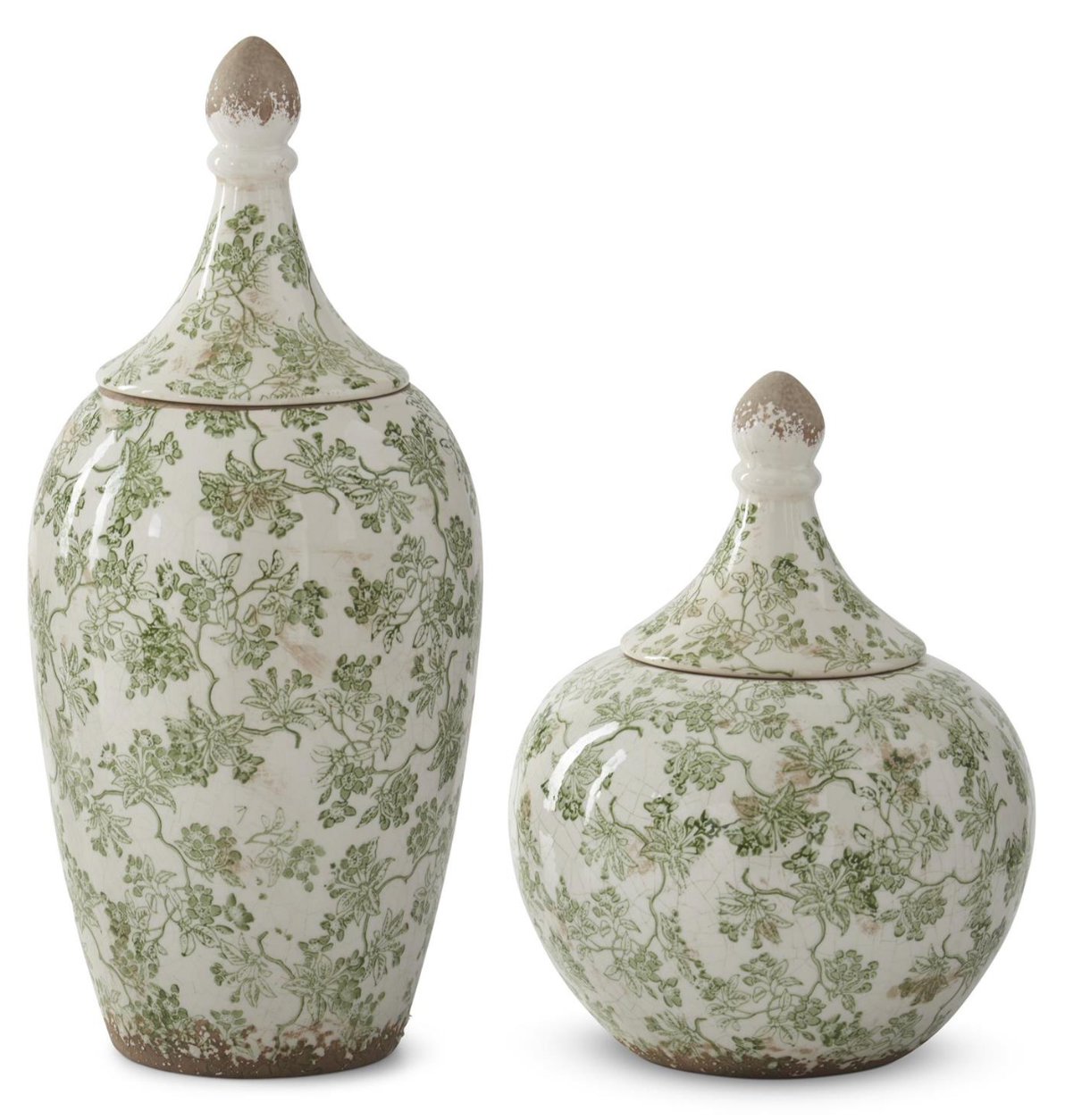 GREEN & CREAM CRACKLED CERAMIC CHINOISERIE