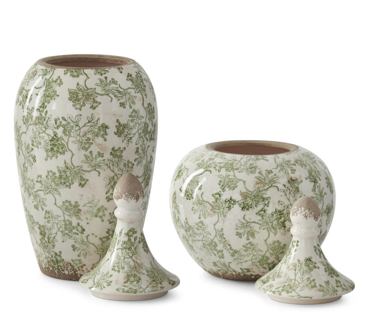 GREEN & CREAM CRACKLED CERAMIC CHINOISERIE