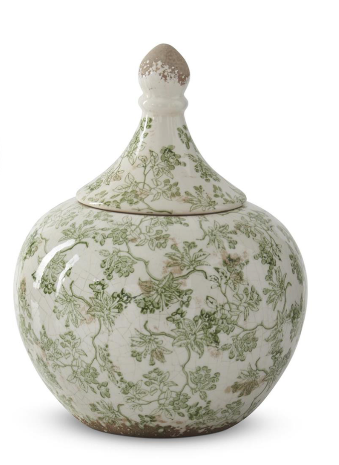 GREEN & CREAM CRACKLED CERAMIC CHINOISERIE