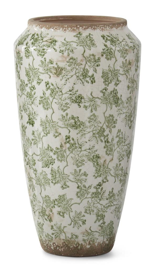 GREEN & CREAM CRACKLED CERAMIC CHINOISERIE