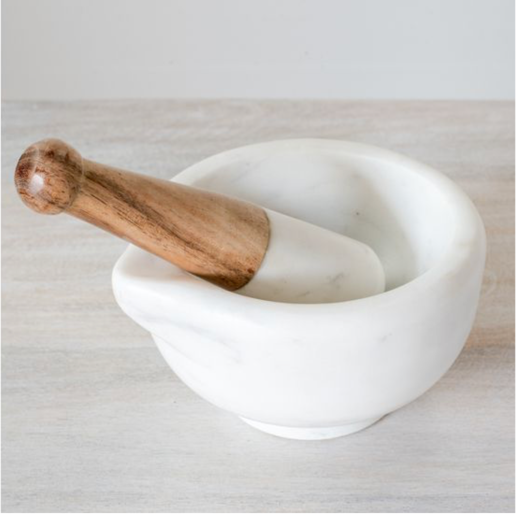 WHITE MARBLE MORTAR & PESTLE