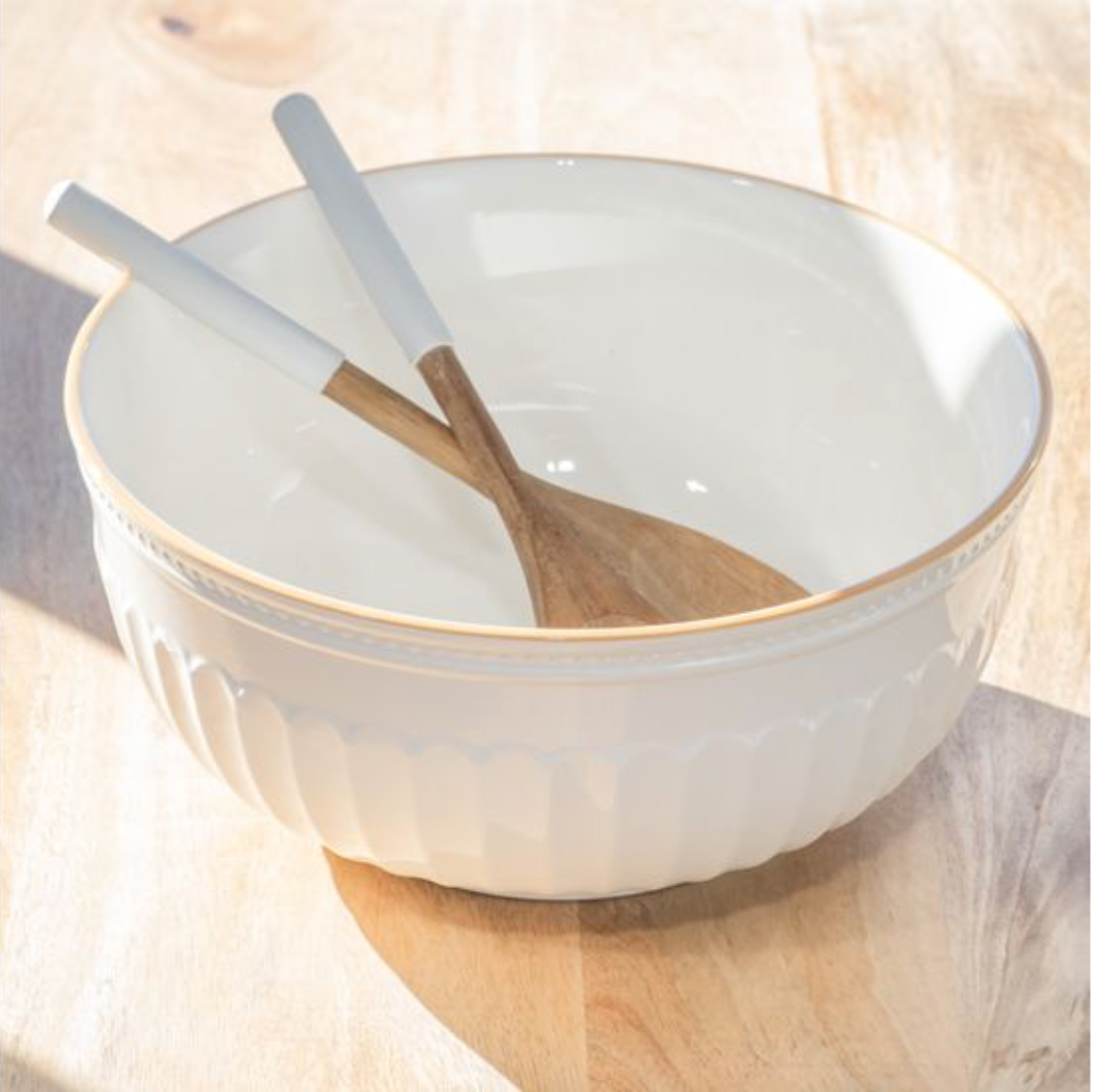 11" CERAMIC BOWL WITH UTENSILS