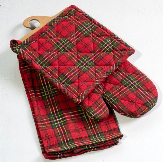 3 PC HOLIDAY PLAID MIT, TOWEL & POTHOLDER SET