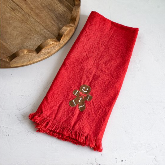 GINGERBREAD MAN ON RED DISH TOWEL