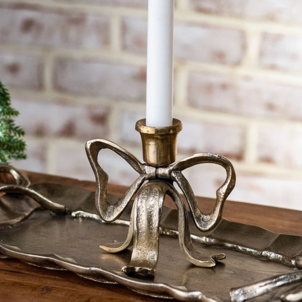 4.25" GOLD DECO BOW CANDLE HOLDER