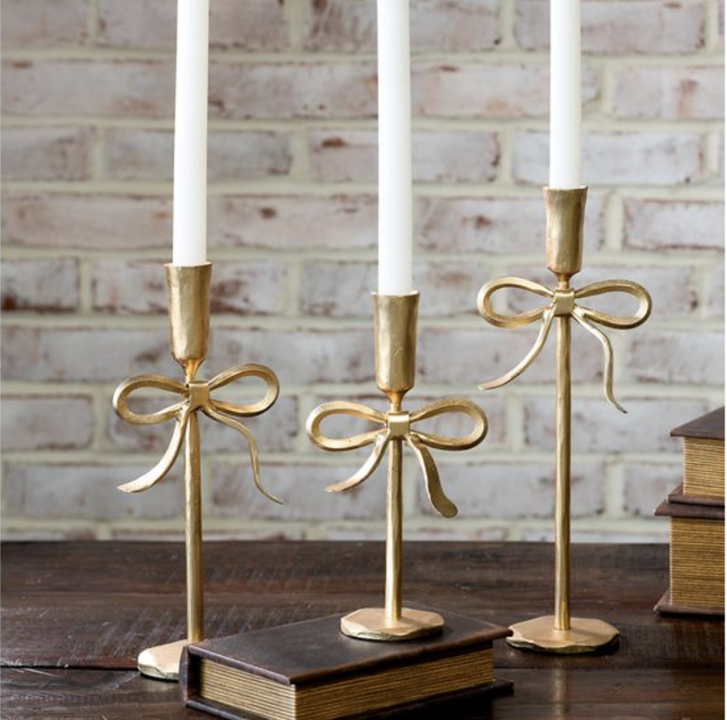 GOLD BOW CANDLE HOLDERS
