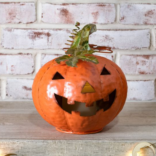 8.5"W ORANGE METAL JACK-O-LANTERN