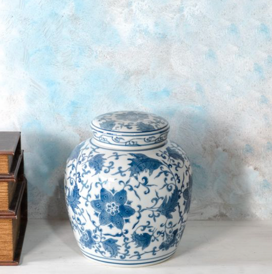 Blue Floral Porcelain Jar