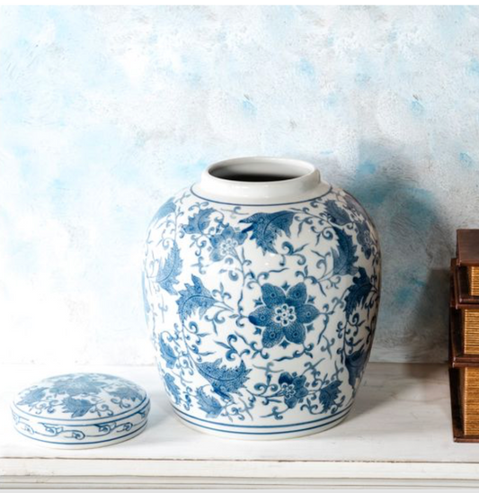 Blue Floral Porcelain Jar
