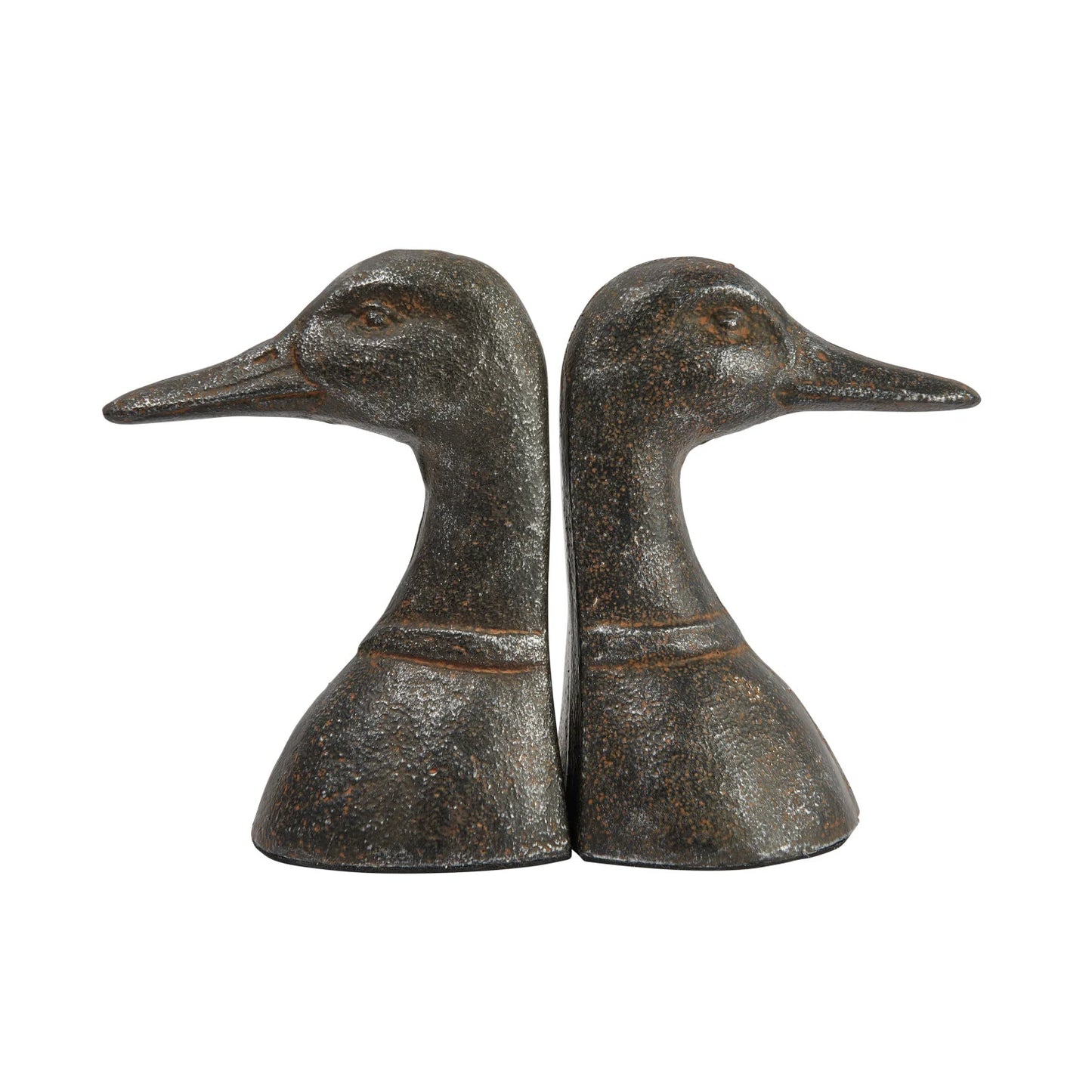 Cast Iron Duck Head Bookends, Distressed Black, Set of 2