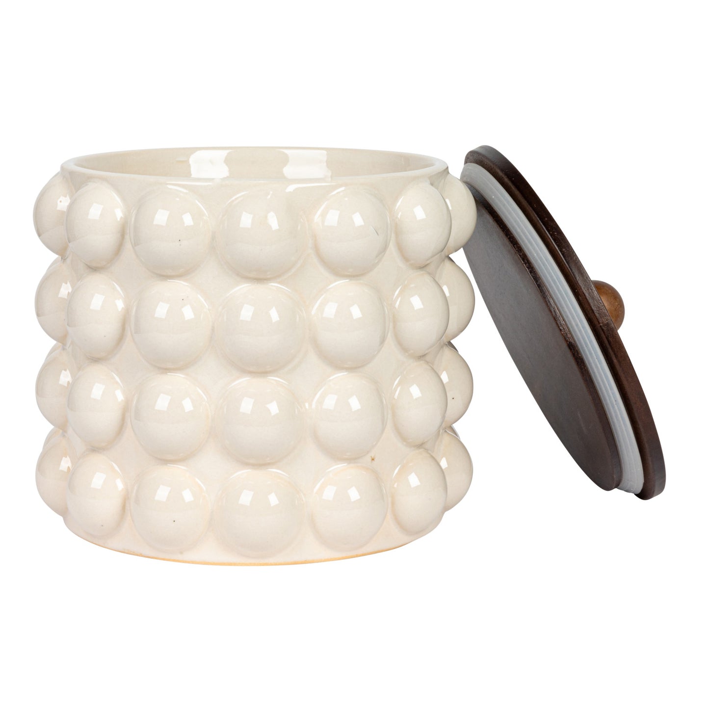 Stoneware Canister w/ Raised Dots & Acacia Wood Lid