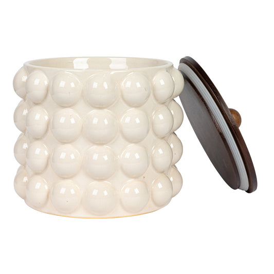 Stoneware Canister w/ Raised Dots & Acacia Wood Lid