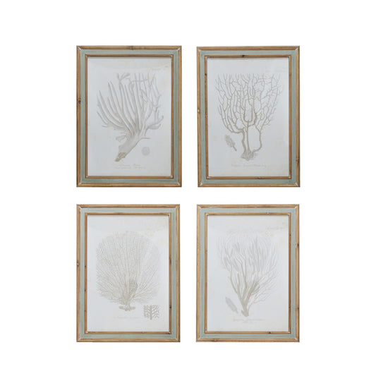 Wood Framed Glass Wall Décor w/ Coral Image, 4 Styles