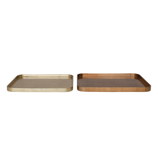 MDF Lacquered Trays w/ Foil, Copper & Gold Finish, Set of 2